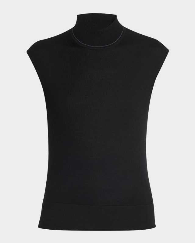 Mock-Neck Fine-Gauge Merino Knit Sweater